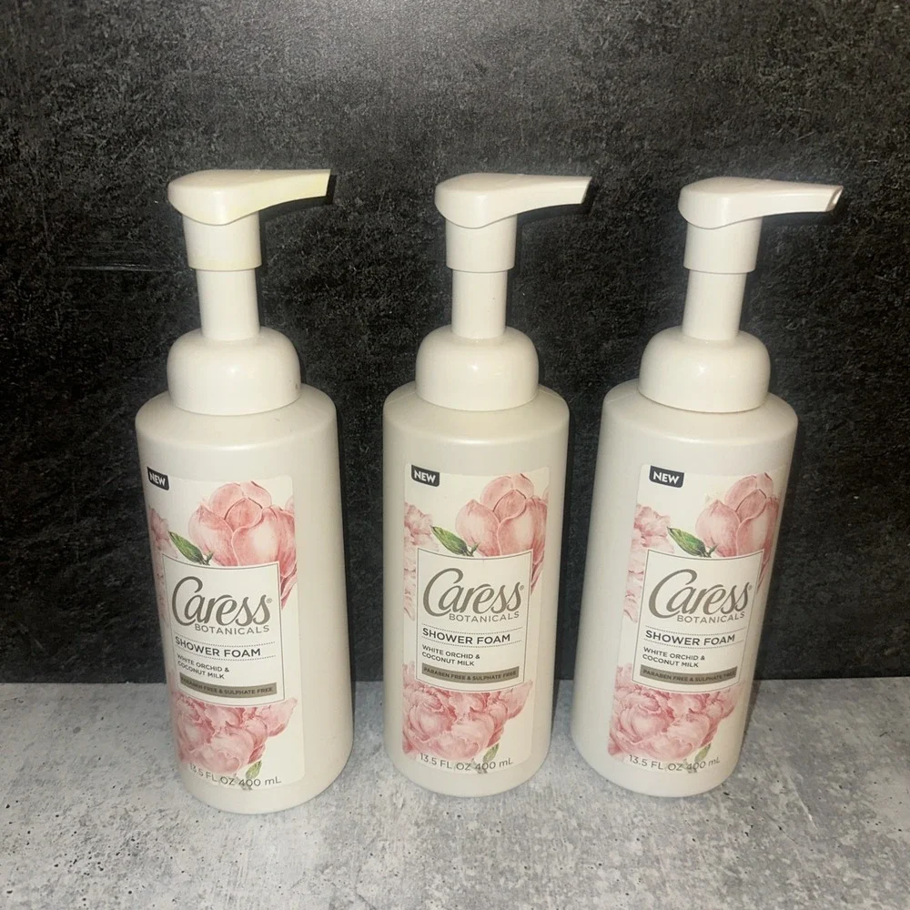 3 Lot Caress Botanicals White Orchid & Coconut Milk Shower Foam 13.5 oz 400ml